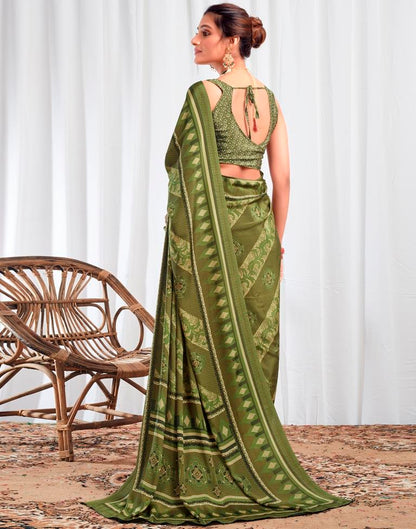 Mehndi Green Silk Printed Saree