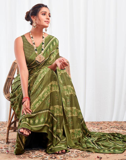 Mehndi Green Silk Printed Saree