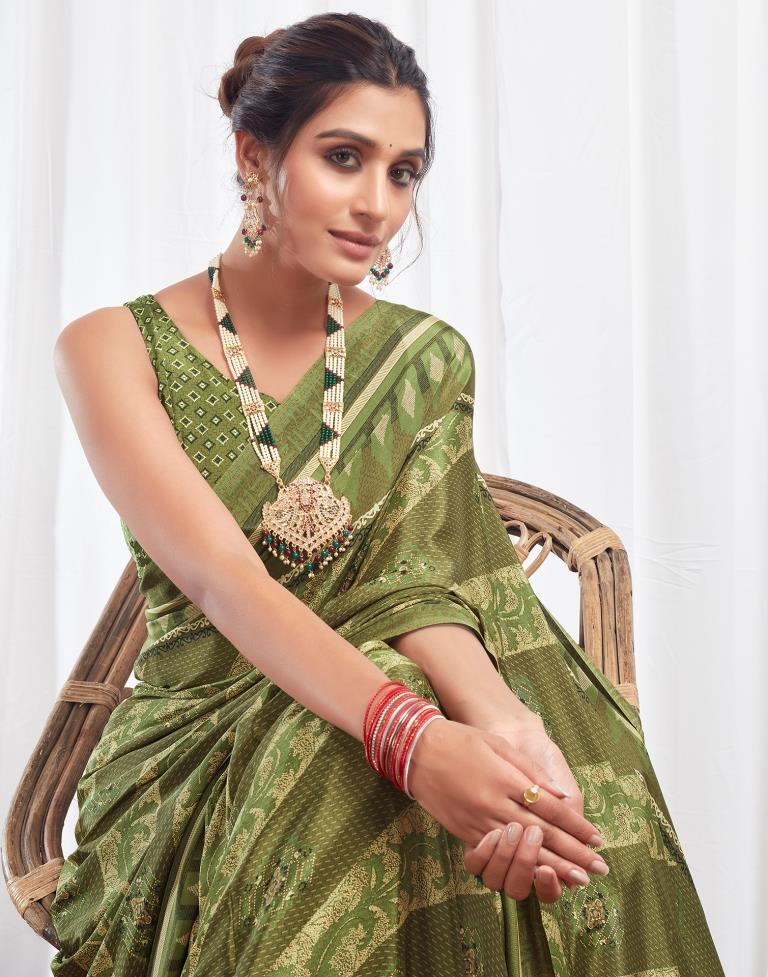 Mehndi Green Silk Printed Saree
