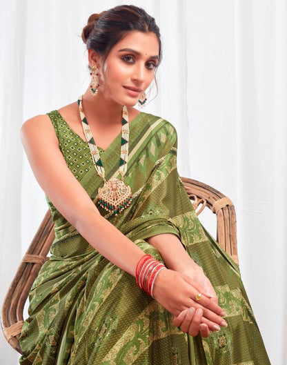 Mehndi Green Silk Printed Saree