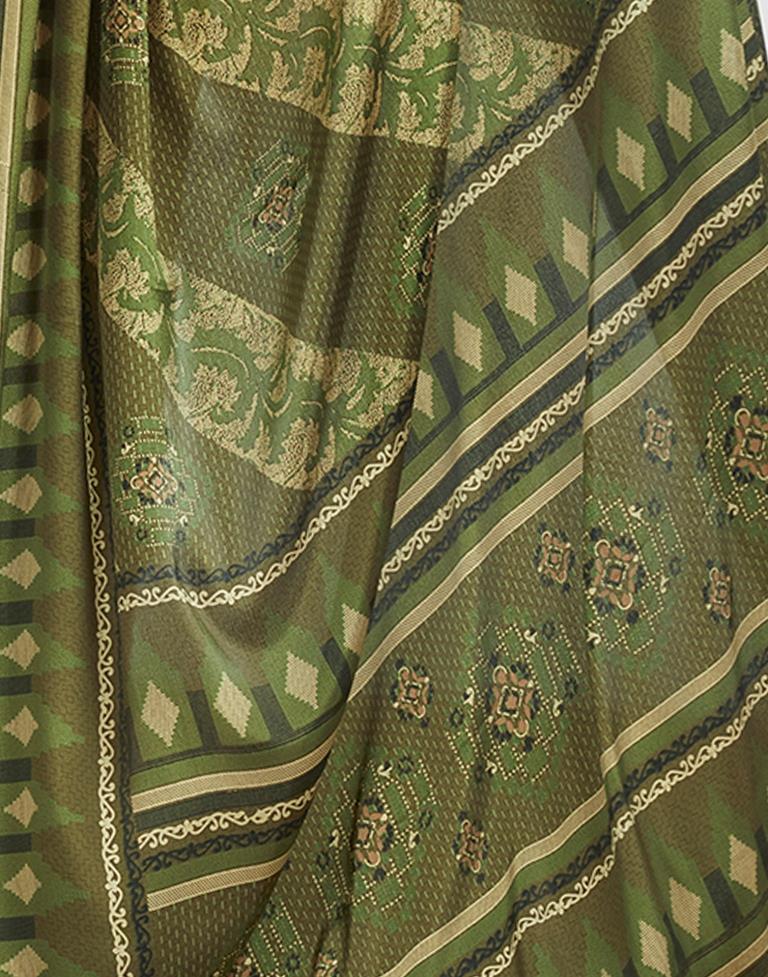 Mehndi Green Silk Printed Saree