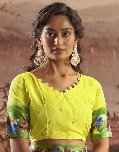 Lemon Yellow Silk Printed Saree