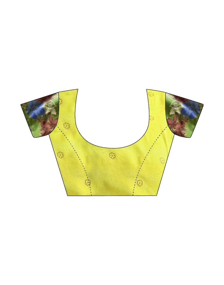 Lemon Yellow Silk Printed Saree