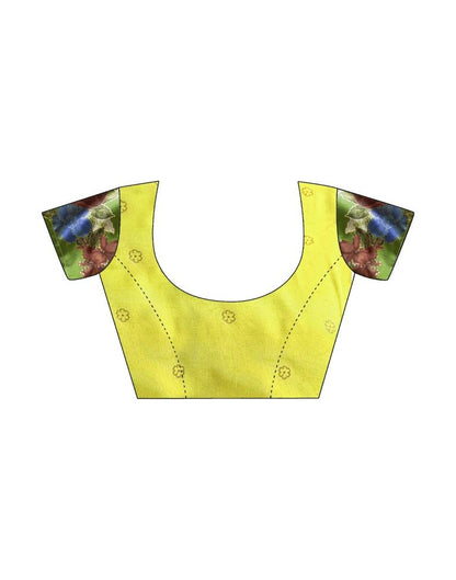 Lemon Yellow Silk Printed Saree