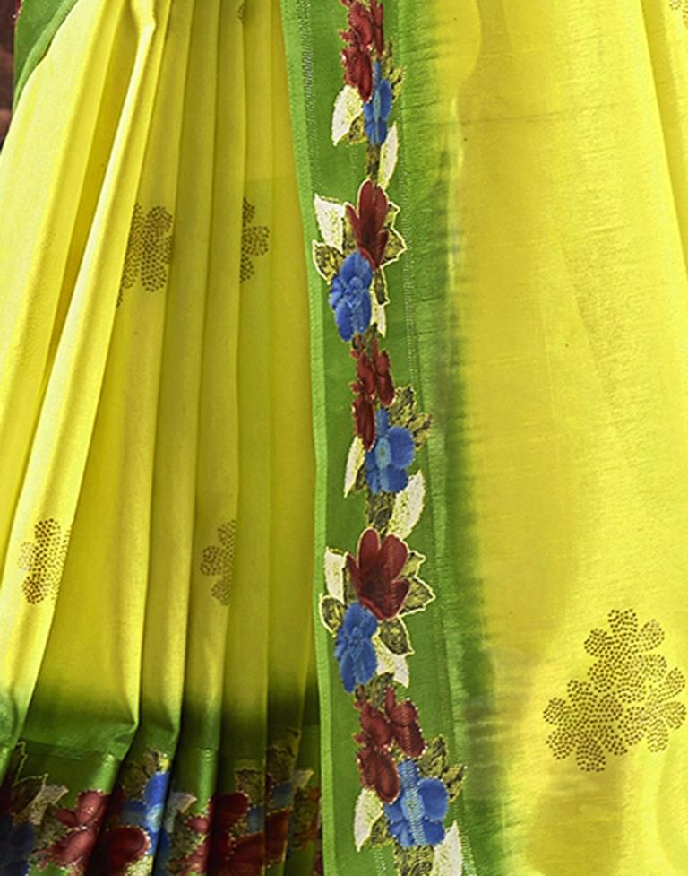 Lemon Yellow Silk Printed Saree