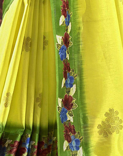 Lemon Yellow Silk Printed Saree