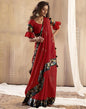 Cherry Red Silk Printed Saree