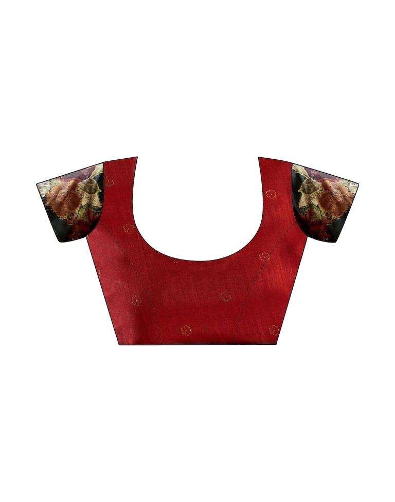 Cherry Red Silk Printed Saree
