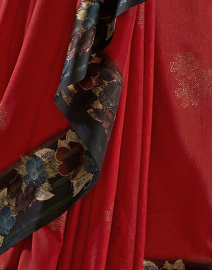 Cherry Red Silk Printed Saree
