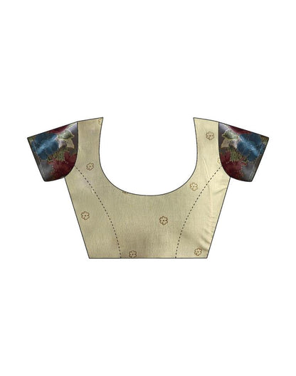 Cream Silk Printed Saree