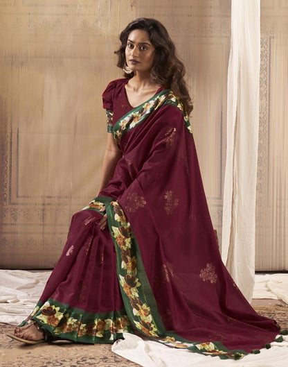 Maroon Silk Printed Saree