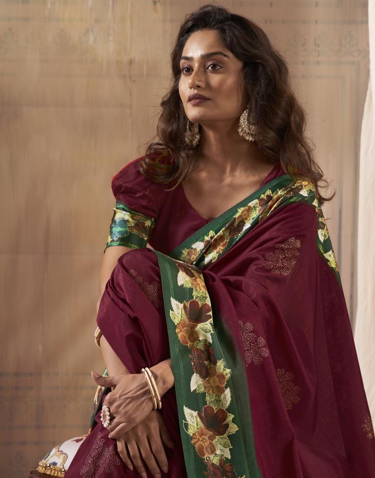 Maroon Silk Printed Saree