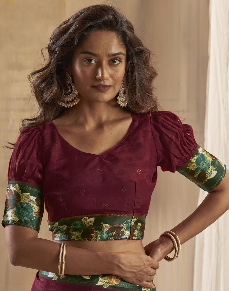 Maroon Silk Printed Saree