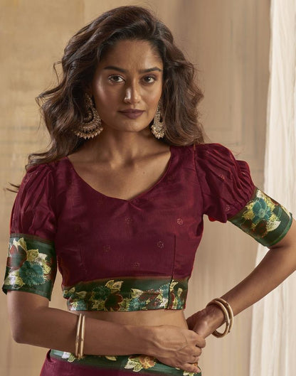 Maroon Silk Printed Saree