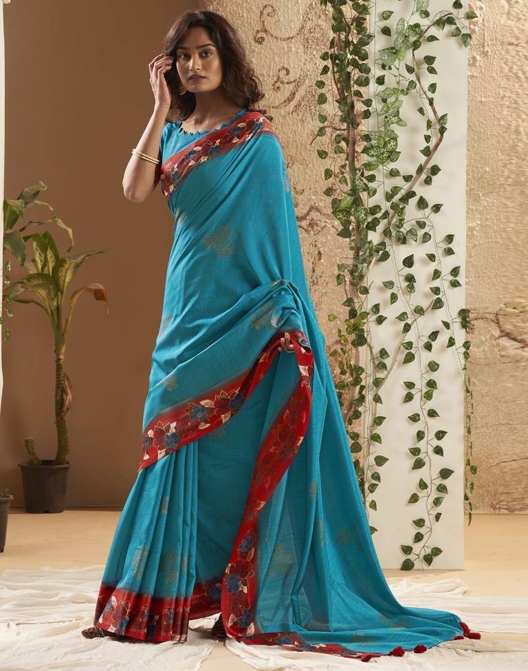 Blue Silk Printed Saree