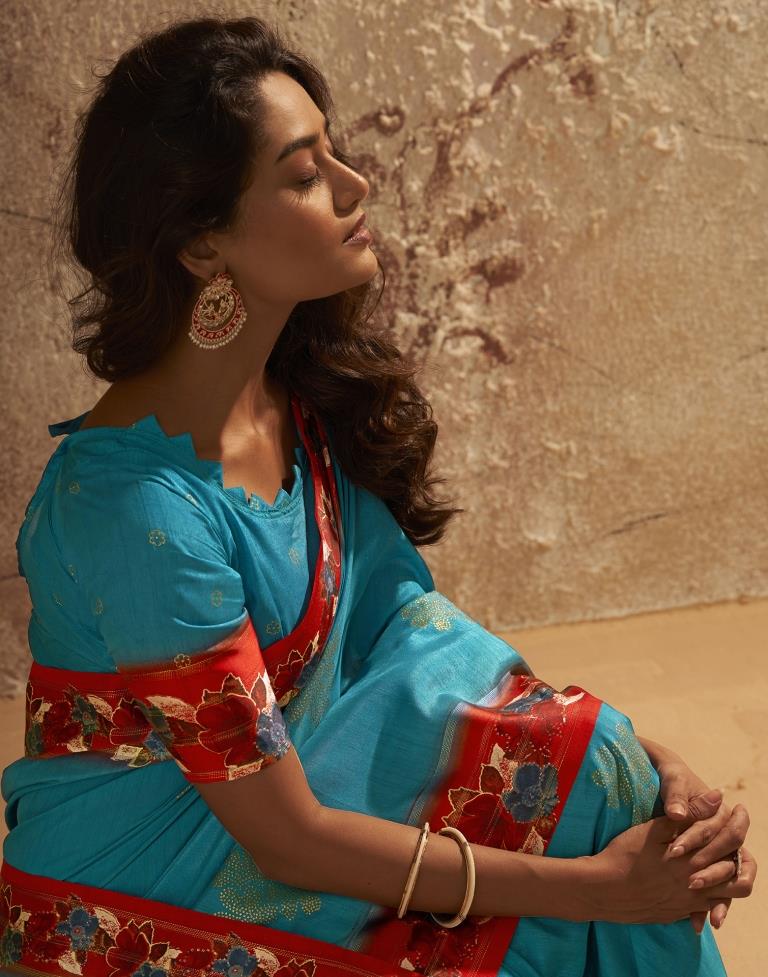 Blue Silk Printed Saree