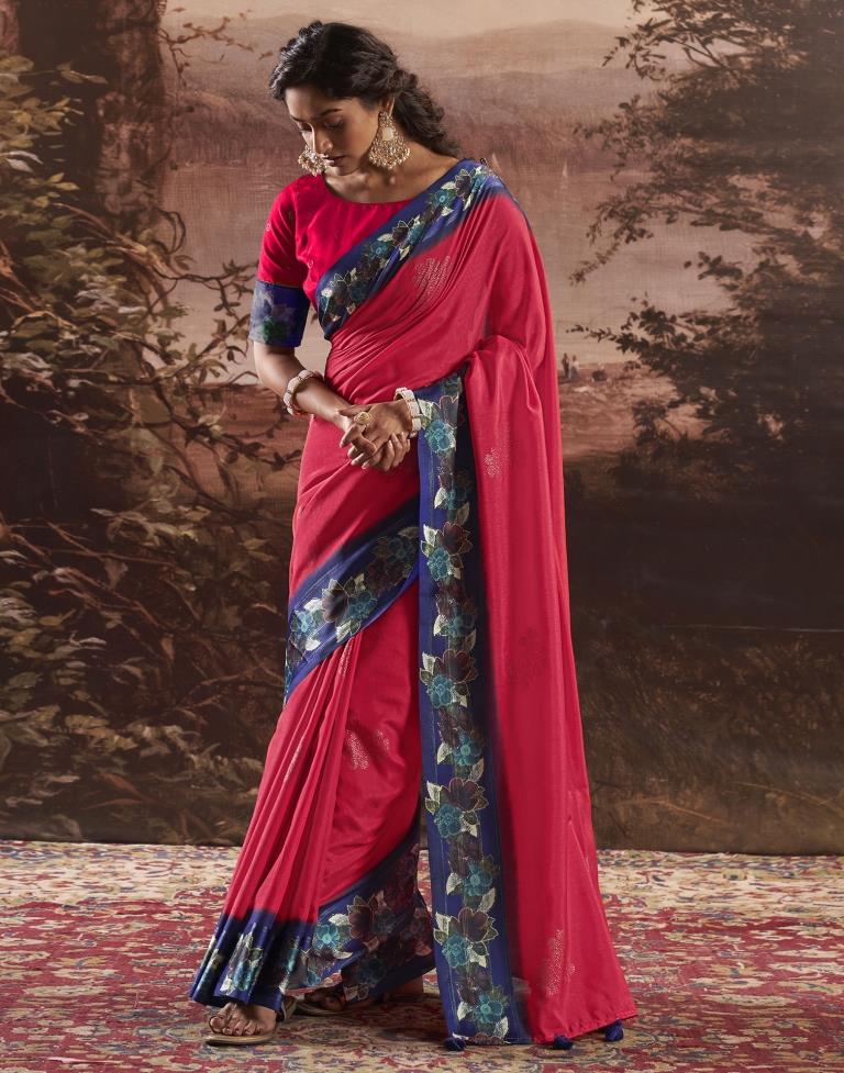 Deep Pink Silk Printed Saree