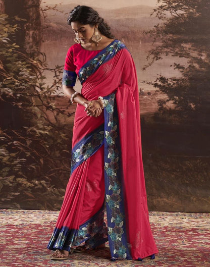 Deep Pink Silk Printed Saree