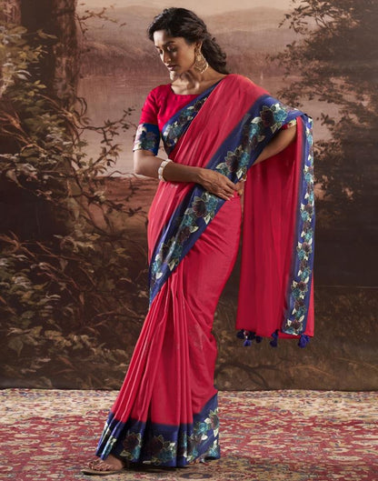 Deep Pink Silk Printed Saree