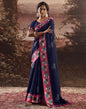 Navy Blue Silk Printed Saree