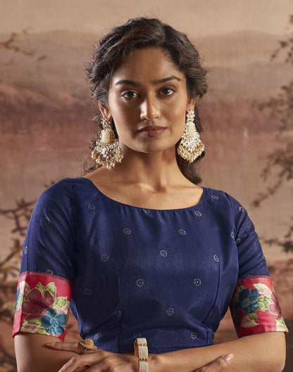 Navy Blue Silk Printed Saree