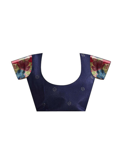 Navy Blue Silk Printed Saree