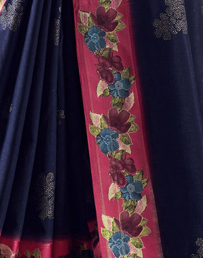 Navy Blue Silk Printed Saree
