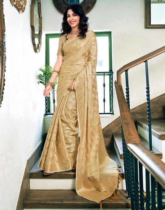 Beige Silk Plain Saree