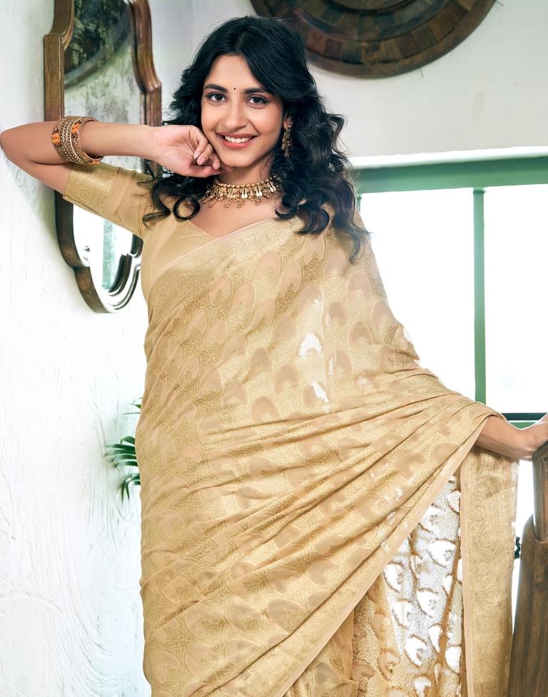 Beige Silk Plain Saree