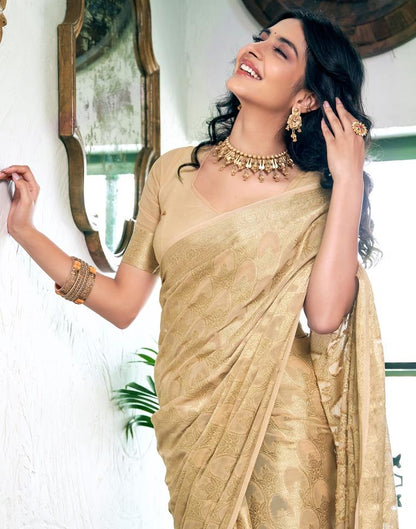 Beige Silk Plain Saree
