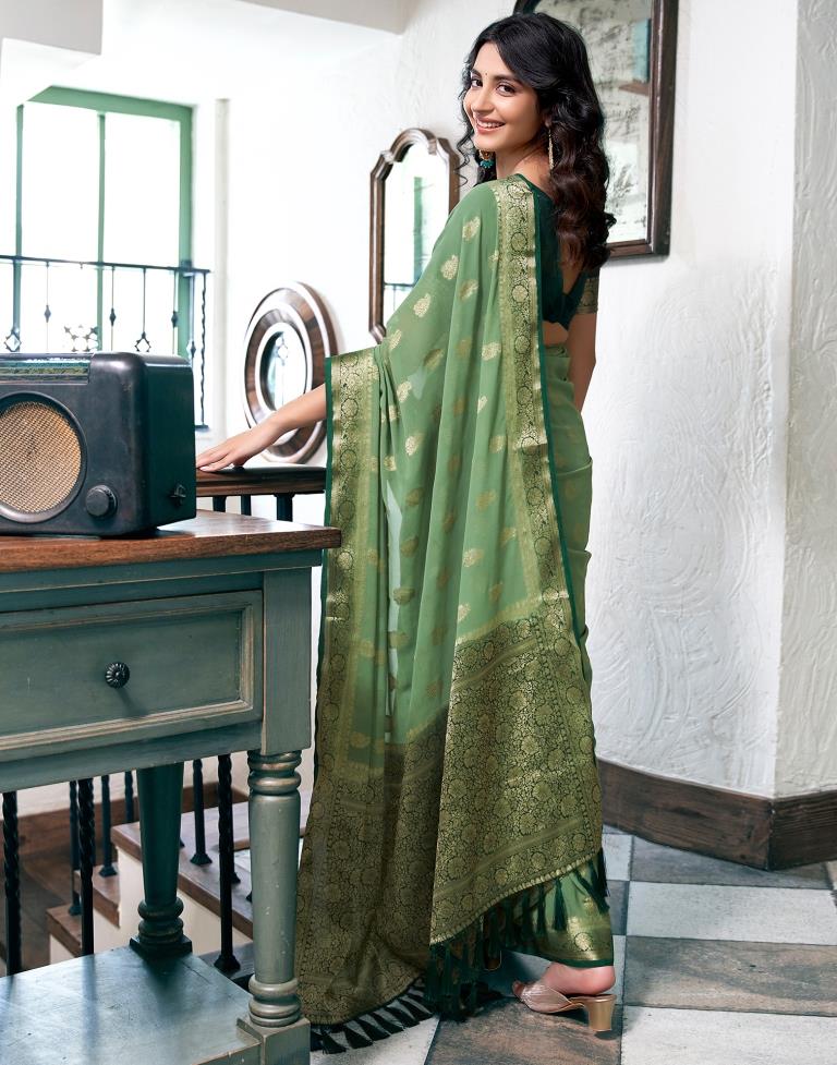 Pista Green Georgette Plain Saree
