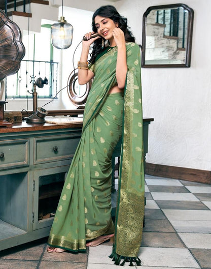 Pista Green Georgette Plain Saree