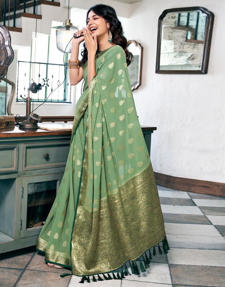 Pista Green Georgette Plain Saree