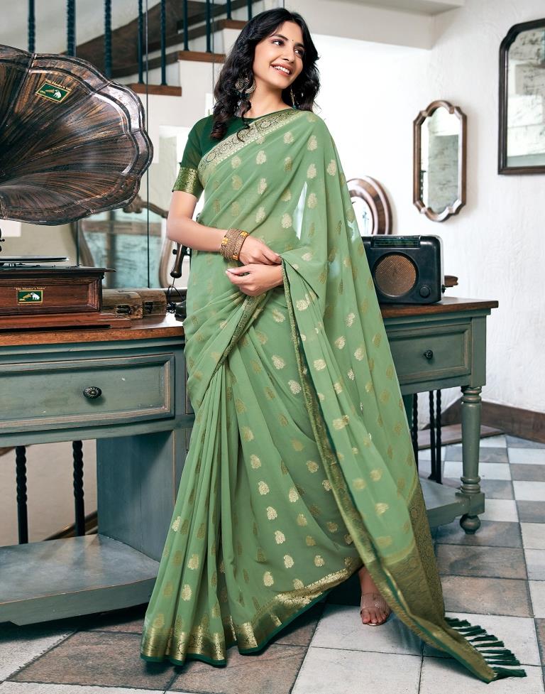 Pista Green Georgette Plain Saree