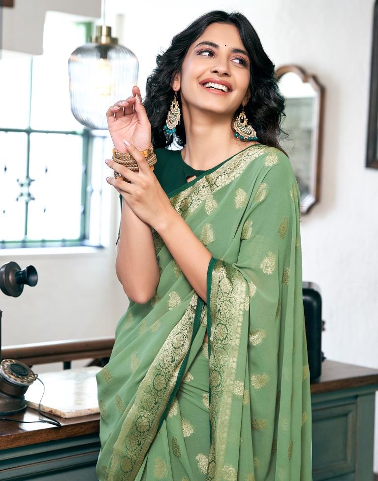 Pista Green Georgette Plain Saree
