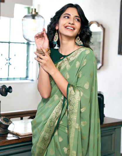 Pista Green Georgette Plain Saree
