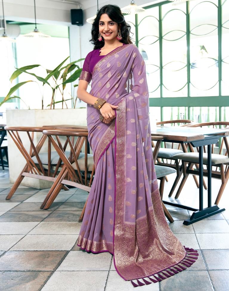Lavender Georgette Plain Saree
