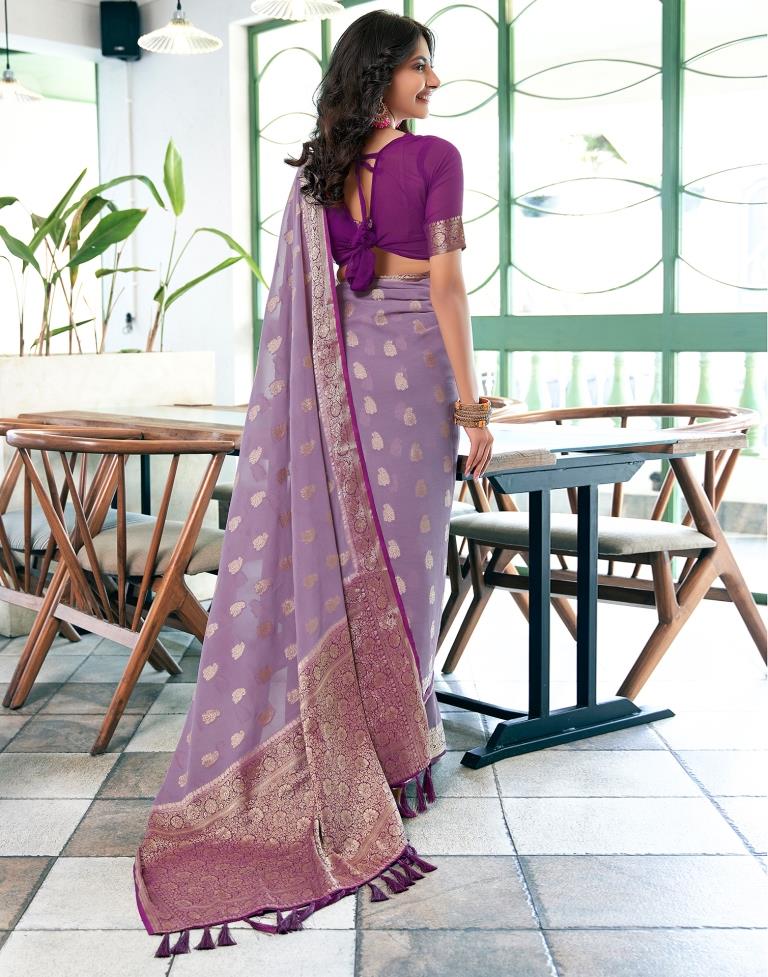 Lavender Georgette Plain Saree