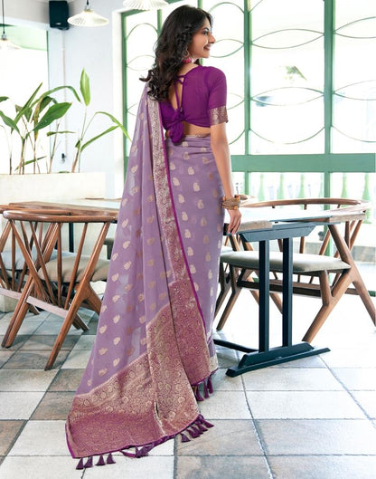 Lavender Georgette Plain Saree