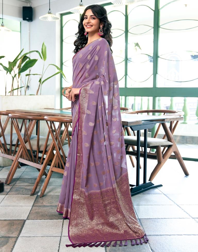 Lavender Georgette Plain Saree