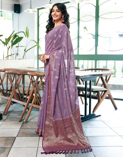 Lavender Georgette Plain Saree