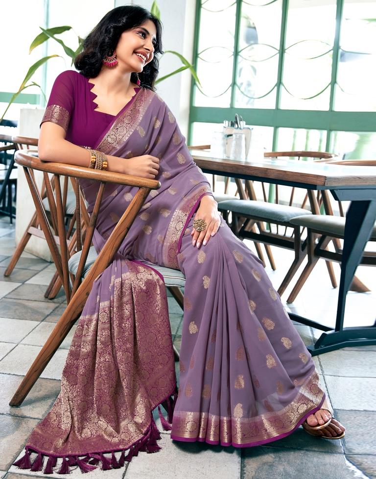 Lavender Georgette Plain Saree