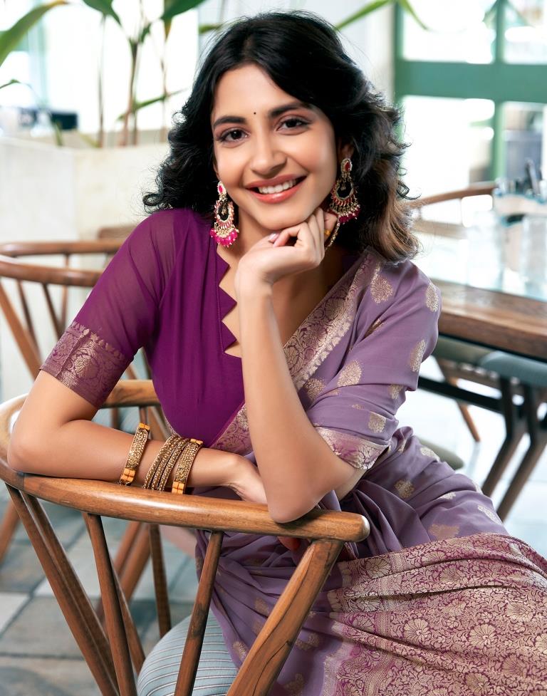 Lavender Georgette Plain Saree