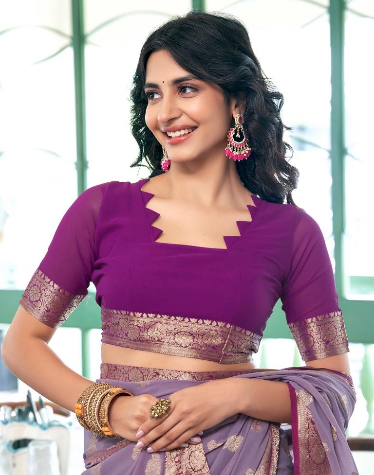 Lavender Georgette Plain Saree