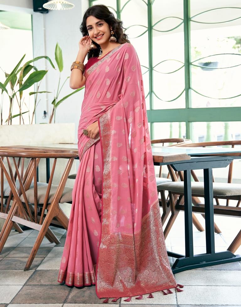 Dusty Pink Georgette Plain Saree