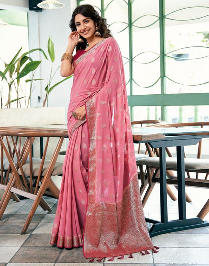 Dusty Pink Georgette Plain Saree