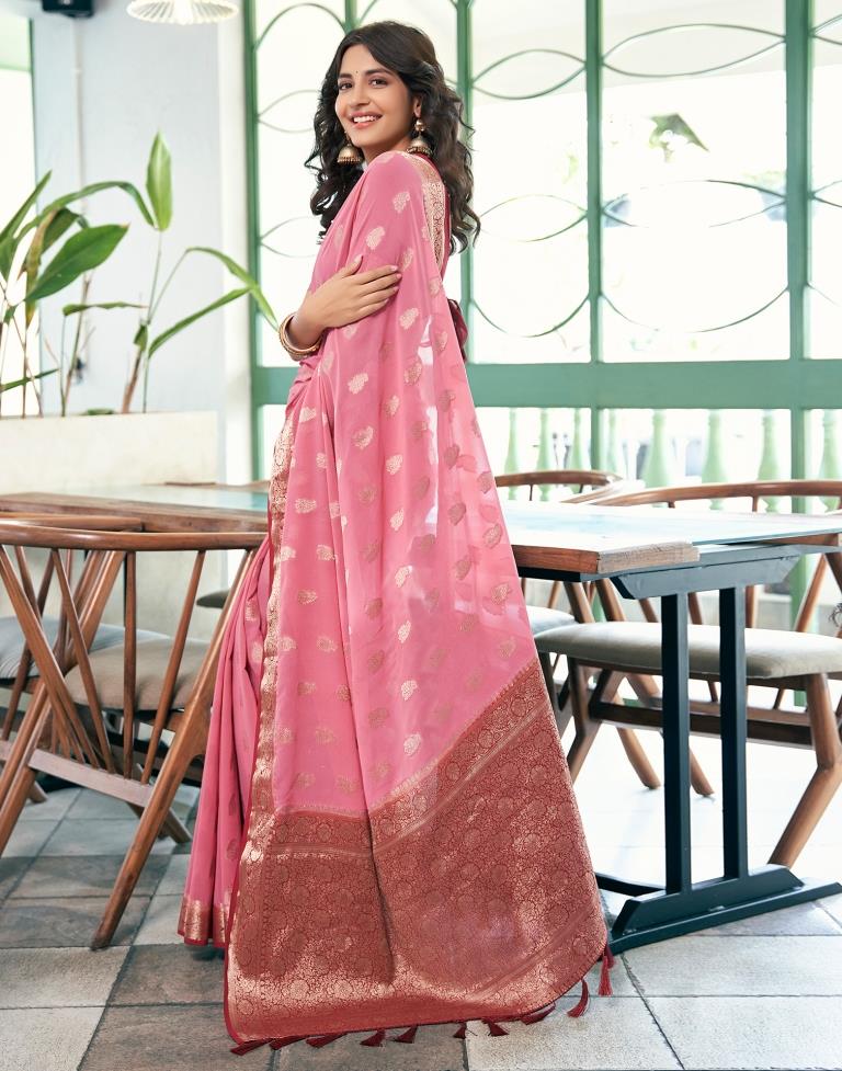 Dusty Pink Georgette Plain Saree