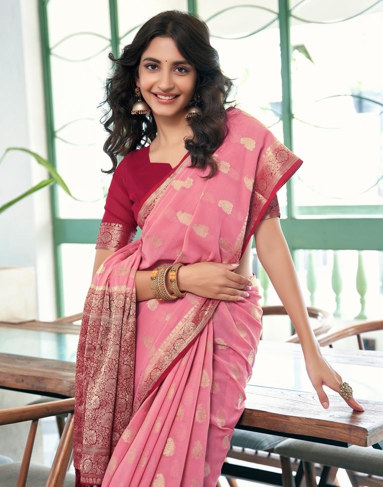 Dusty Pink Georgette Plain Saree