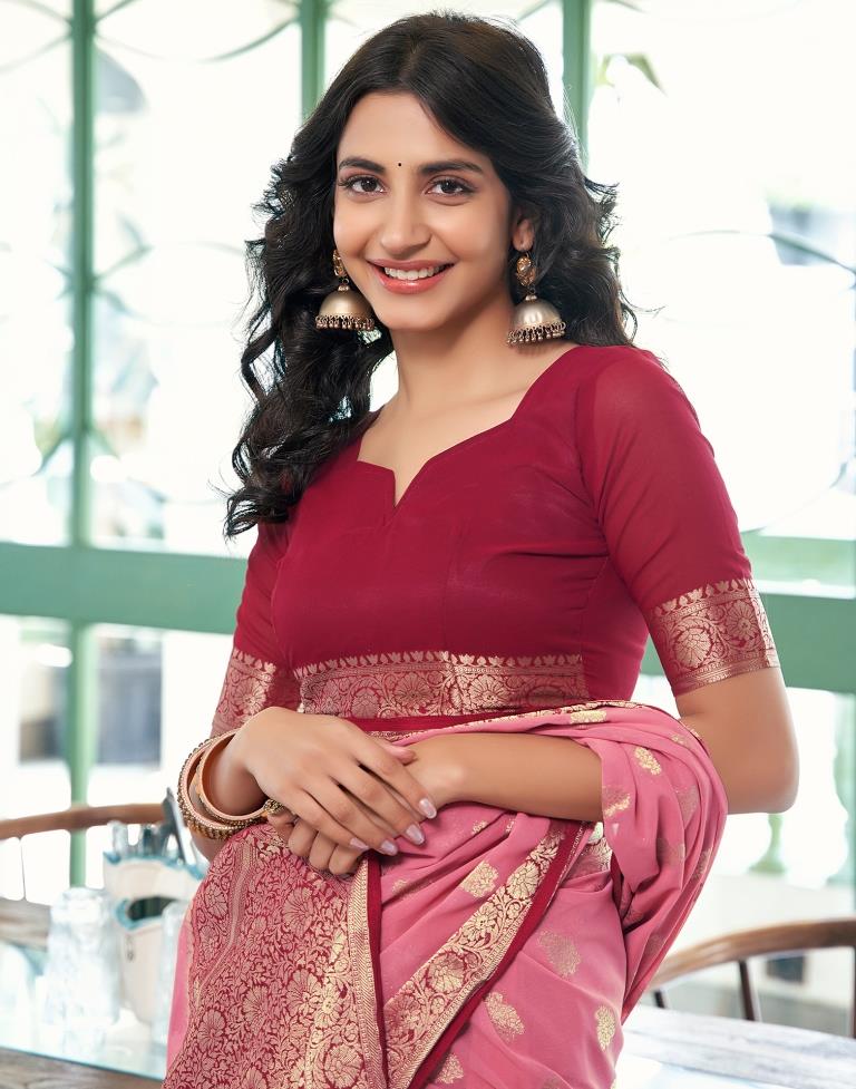 Dusty Pink Georgette Plain Saree