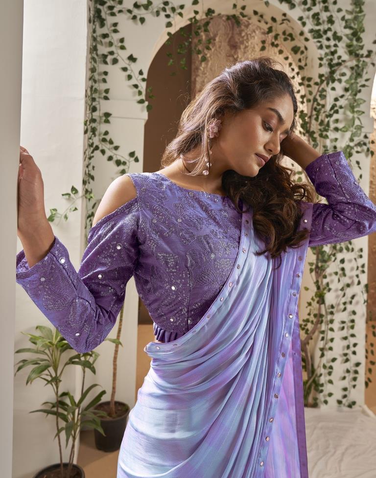 Lavender Chiffon Plain Saree